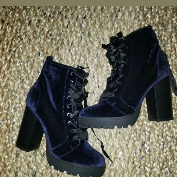 Blue Velvet Lace Up Booties - Picture 4 of 5